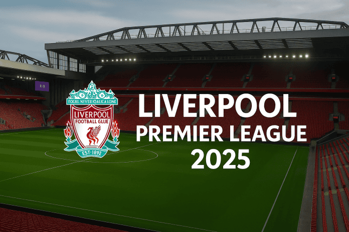Anfield firar Liverpools Premier League-titel 2025 med arenagrafik