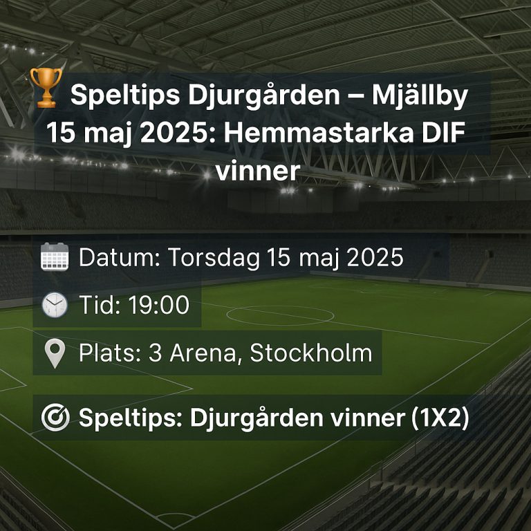 🏆 Speltips Djurgården – Mjällby 15 maj 2025: Hemmastarka DIF vinner