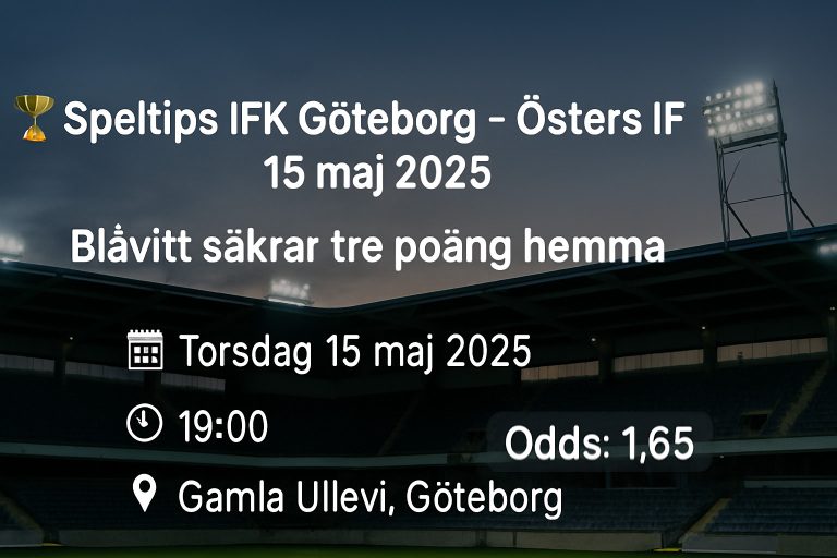 🏆 Speltips IFK Göteborg – Östers IF 15 maj 2025: Blåvitt säkrar tre poäng hemma