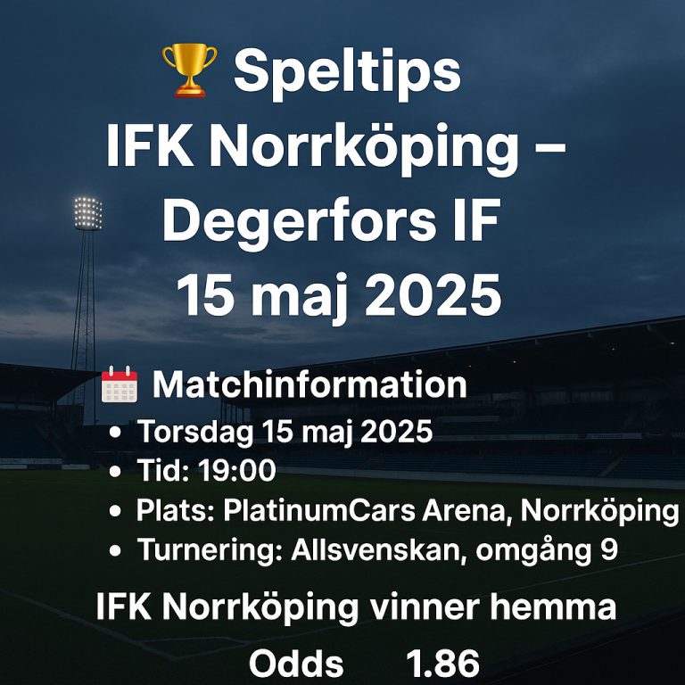 🏆 Speltips IFK Norrköping – Degerfors IF 15 maj 2025: IFK Norrköping vinner hemma