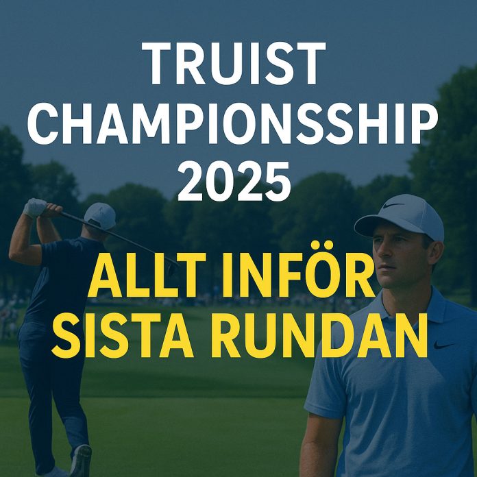 Grafik inför sista rundan av Truist Championship 2025 med golfspelare och publik i bakgrunden