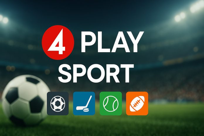 TV4 Play Sport med ikoner för fotboll, ishockey, tennis och amerikansk fotboll.
