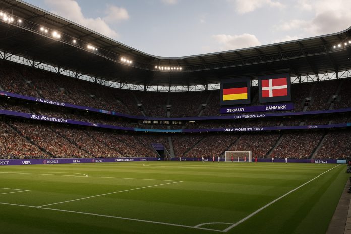 Fullsatt EM-arena inför Tyskland mot Danmark i damernas EM 2025