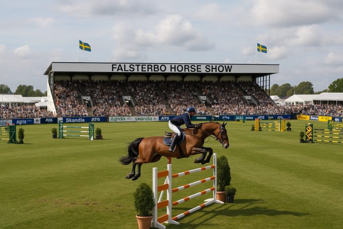 Hoppryttare under Falsterbo Horse Show 2025 inför fullsatt läktare