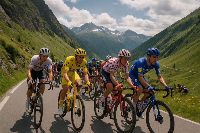Tour de France totalställning 2025 - Cyklisterna jobbar på i bergen.