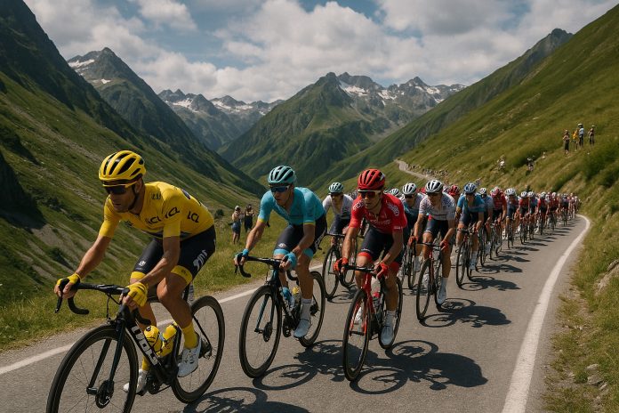 Cykelklunga i Tour de France klättrar genom franska bergsmassivet