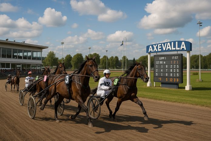 Travhästar i lopp på Axevalla travbana 19 juli 2025