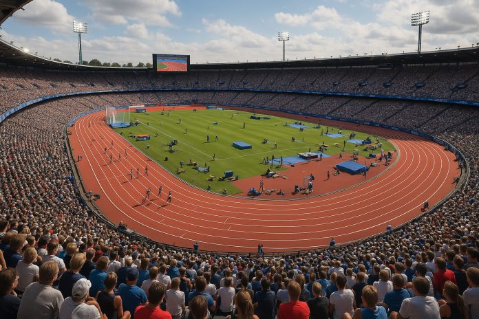 sport på tv lördag 5 juli - Arenan ligger redo för friidrott.