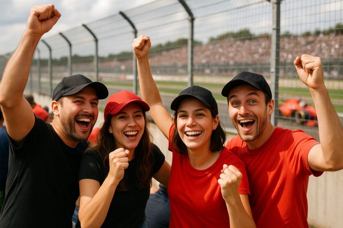 Glada fans vid banan under Ungerns Grand Prix 2025