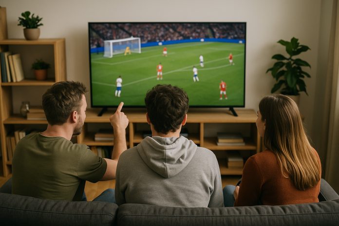 Vänner tittar på fotboll inför Stryktipset 2 augusti 2025