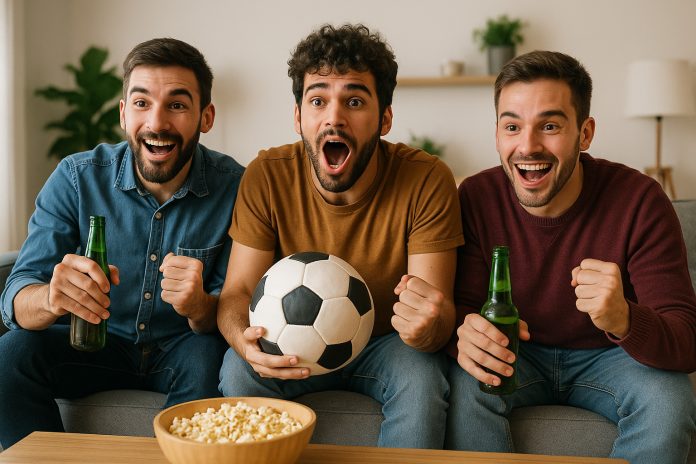 Daily 5 tisdag 5 augusti - tre vänner ser på fotboll.