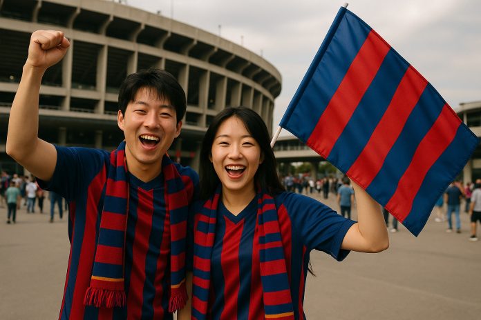 Daegu FC Barcelona tv – fans utanför arenan i klubbens färger