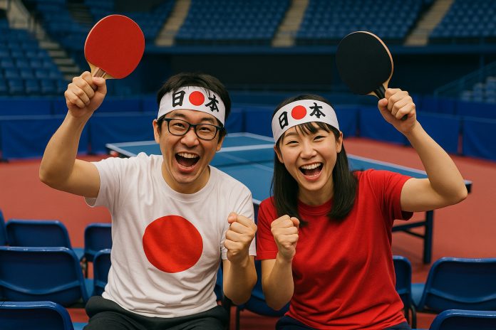 Japanska fans hejar vid bordtennisbordet under WTT Champions Yokohama 2025