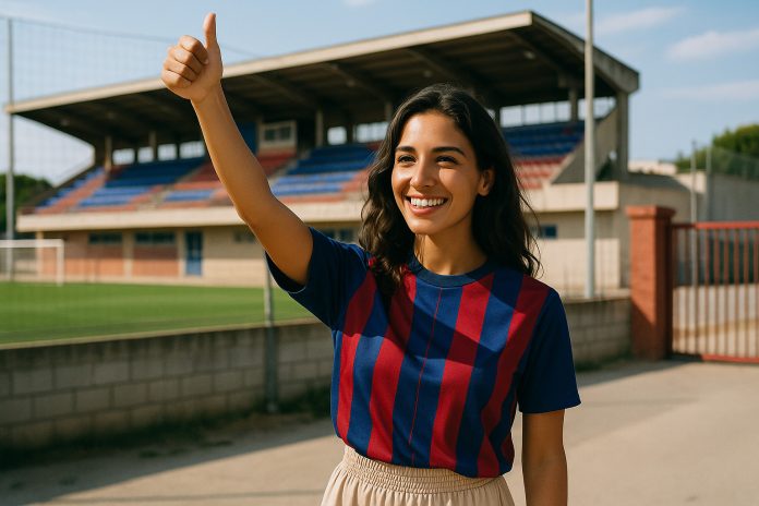 Barcelona Como tv – supporter utanför Estadi Johan Cruyff inför Trofeo Joan Gamper 2025