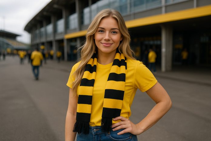 Elfsborg Värnamo tv – supporter utanför Borås Arena inför matchen