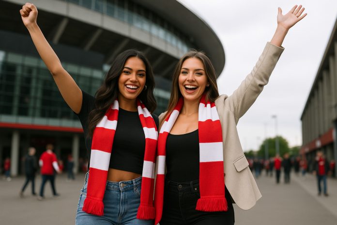 Arsenal trupp 2025 2026 – glada fans utanför arenan