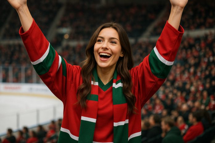 Frölunda HV71 tv – kvinna som hejar på hockeymatch