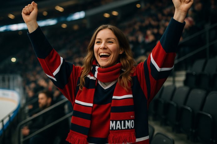 Malmö Växjö tv – supporter jublar på ishockeymatch