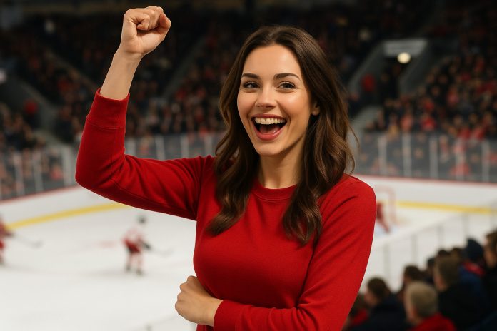 Västerås Örebro tv – kvinna hejar på ishockeymatch