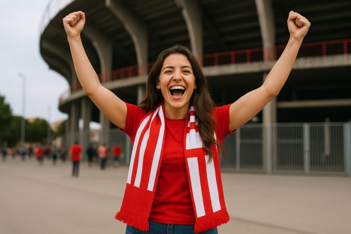 Girona Rayo Vallecano tv – glad supporter utanför Estadi Municipal de Montilivi