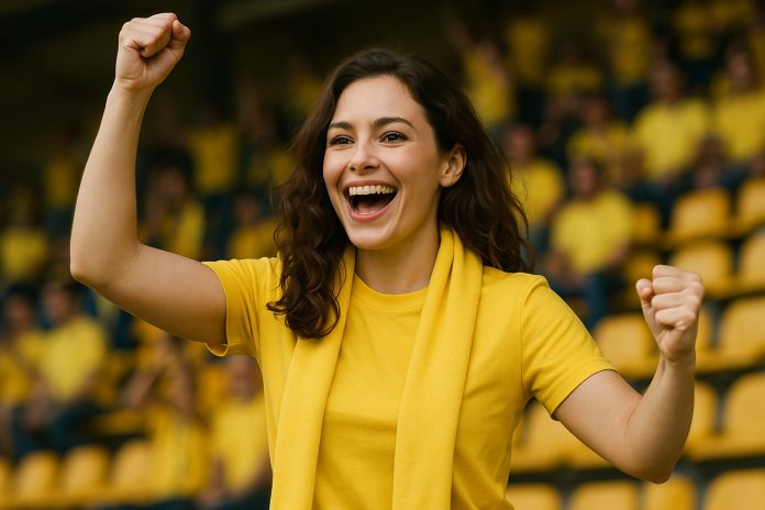 Villarreal Real Oviedo tv – kvinnlig supporter jublar på läktaren