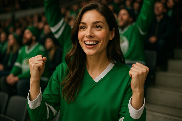 Rögle Färjestad tv – supportrar på läktaren under träningsmatchen