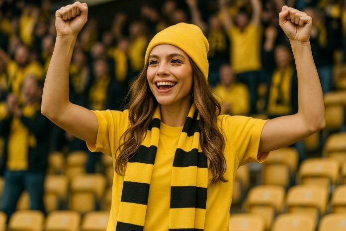 Norrköping Elfsborg tv – glad Elfsborgsupporter på läktaren