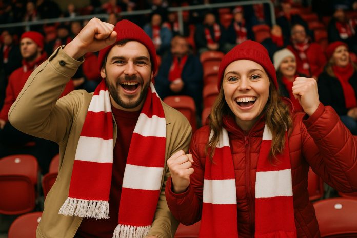 Supportar jublar på läktaren under Modo Timrå tv i SCA-cupen