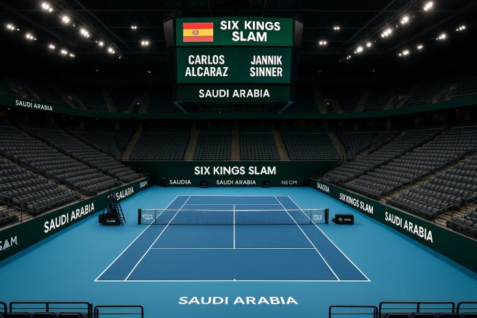 Carlos Alcaraz och Jannik Sinner under finalen av Six Kings Slam i Riyadh 2025.