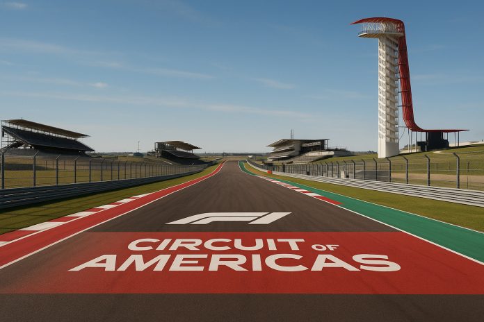Formel 1-bilar i sprint på Circuit of the Americas under USA:s Grand Prix 2025.